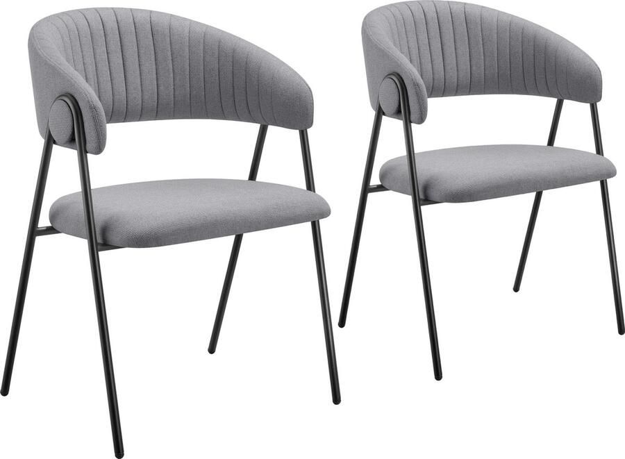 Tectake Eetkamerstoel Bedano Gestoffeerd Geweven stof Set van 2 Stijlvolle C-vormige leuning Hoogwaardig schuim Stabiele stalen poten 150 kg draagkracht Grijs - Foto 2
