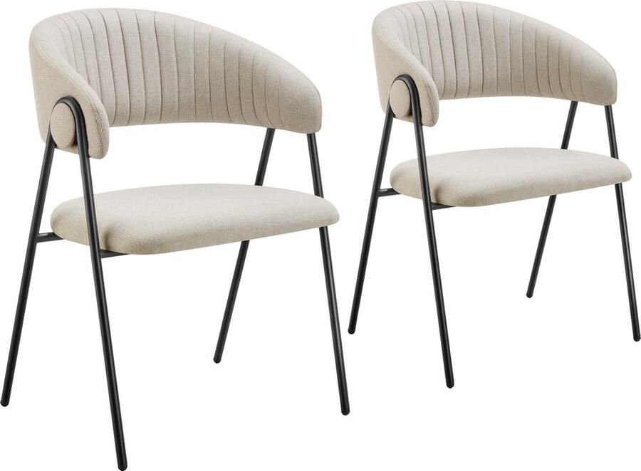 Tectake Eetkamerstoel Bedano Gestoffeerd Geweven stof Set van 2 Stijlvolle C-vormige leuning Hoogwaardig schuim Stabiele stalen poten 150 kg draagkracht Lichtgrijs - Foto 2
