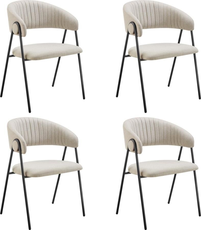 Tectake Eetkamerstoel Bedano Gestoffeerd Geweven stof Set van 4 Stijlvolle C-vormige leuning Hoogwaardig schuim Stabiele stalen poten 150 kg draagkracht Lichtgrijs - Foto 2