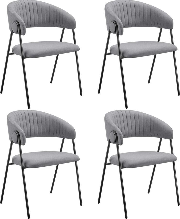 Tectake Eetkamerstoel Bedano Gestoffeerd Geweven Stof Set van 4 Stijlvolle C-vormige leuning Hoogwaardig Schuim Stabiele Stalen Poten 150 kg Draagkracht Grijs - Foto 2