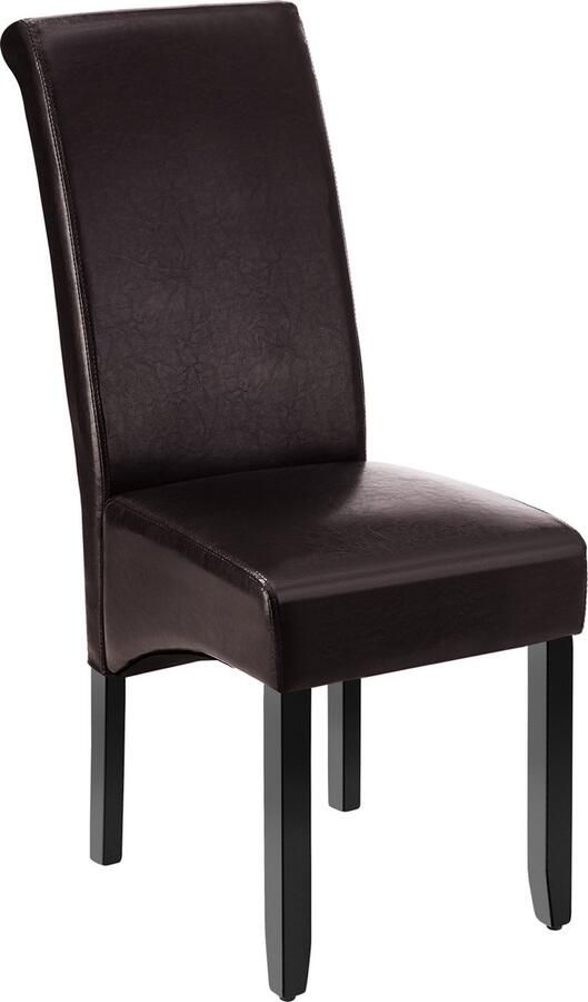 Tectake Eetkamerstoel Comfortabele kunstleren stoel met hoge rugleuning Keukenstoel voor keukentafel Gestoffeerde keukenstoel kleuren en sets Maximale belasting 120 kg Afmeting (LxBxH) 44 x 63 x 106 cm Bruin - Foto 2
