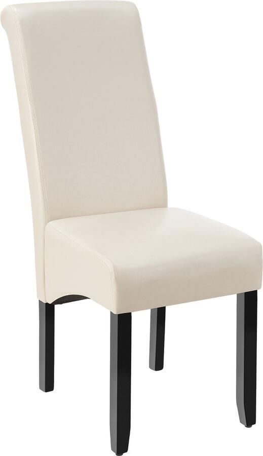 Tectake Eetkamerstoel Comfortabele kunstleren stoel met hoge rugleuning Keukenstoel voor keukentafel Gestoffeerde keukenstoel Maximale belasting 120 kg Afmeting (LxBxH) 44 x 63 x 106 cm Crème - Foto 2