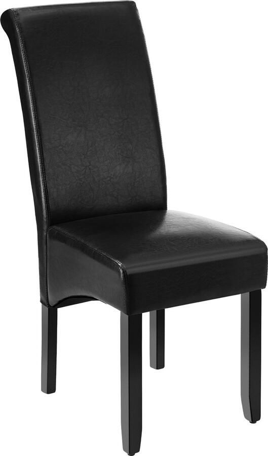 Tectake Eetkamerstoel Comfortabele kunstleren stoel met hoge rugleuning Keukenstoel voor keukentafel Gestoffeerde keukenstoel Maximale belasting 120 kg Afmeting (LxBxH) 44 x 63 x 106 cm Zwart - Foto 3