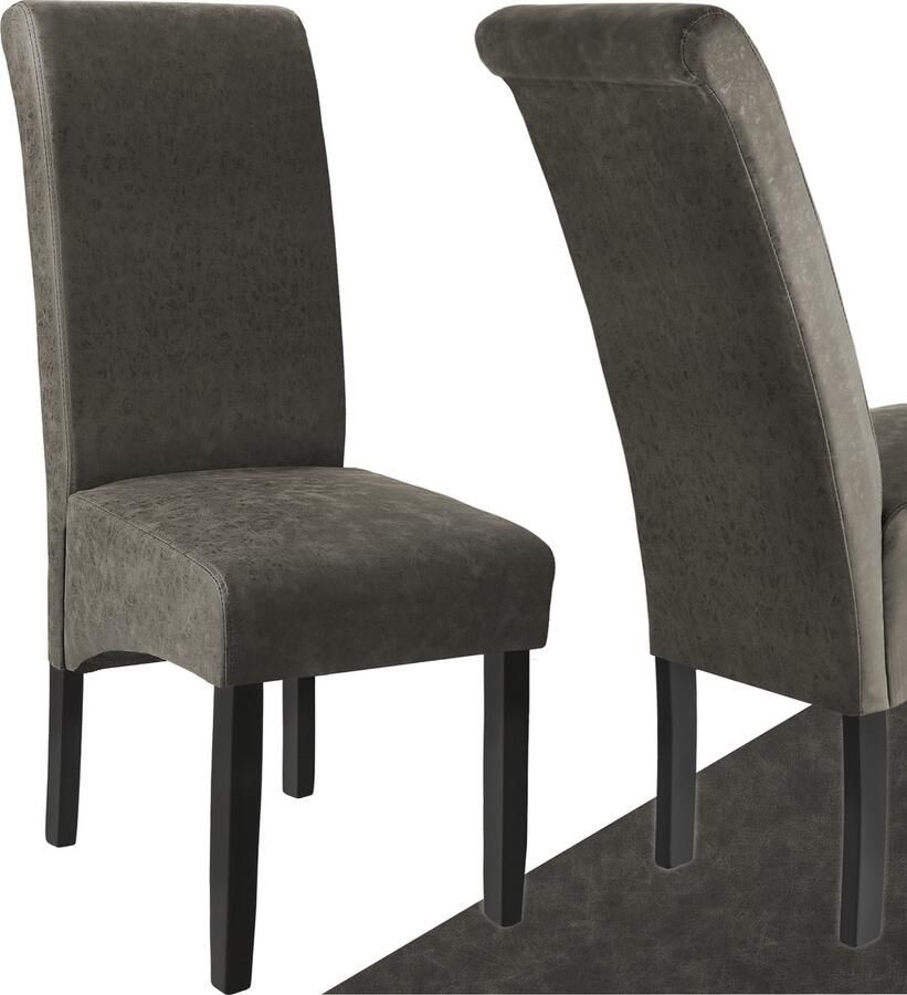Tectake Eetkamerstoel Comfortabele kunstleren stoel met hoge rugleuning Keukenstoel voor keukentafel Gestoffeerde keukenstoel kleuren en sets Maximale belasting 120 kg Afmeting (LxBxH) 44 x 63 x 106 cm Grijs - Foto 2