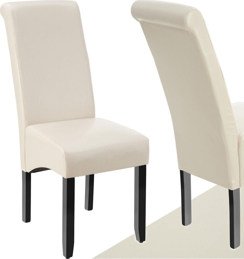 Tectake Eetkamerstoel Comfortabele kunstleren stoel met hoge rugleuning Keukenstoel voor keukentafel Gestoffeerde keukenstoel Maximale belasting 120 kg Afmeting (LxBxH) 44 x 63 x 106 cm Crème
