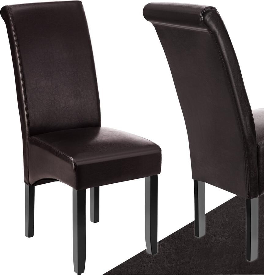 Tectake Eetkamerstoel Comfortabele kunstleren stoel met hoge rugleuning Keukenstoel voor keukentafel Gestoffeerde keukenstoel kleuren en sets Maximale belasting 120 kg Afmeting (LxBxH) 44 x 63 x 106 cm Bruin