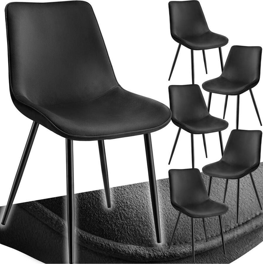 Tectake eetkamerstoelen set van 6 fluwelen gestoffeerde stoelen met rugleuning ergonomische woonkamerstoel met gevoerde fluwelen zitting comfortabele keukenstoel zwarte metalen poten zwart - Foto 2