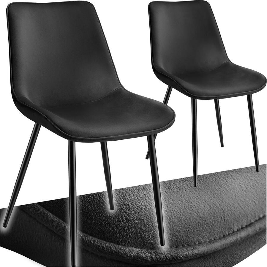 Tectake eetkamerstoelen set van 2 fluwelen gestoffeerde stoelen met rugleuning ergonomische woonkamerstoel met gevoerde fluwelen zitting comfortabele keukenstoel zwarte metalen poten zwart - Foto 2