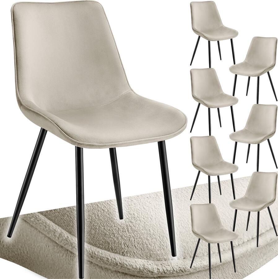 Tectake Eetkamerstoelen Set van 8 Fluwelen Stoffen Stoel met Rugleuning Ergonomische Eetkamerstoelen Comfortabele Keukenstoel Eetkamerstoel Cocktailstoel voor Lounge Eetkamer Keukentafel Crème - Foto 2