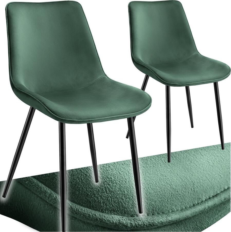 Tectake eetkamerstoelen set van 2 fluwelen gestoffeerde stoelen met rugleuning ergonomische woonkamerstoel met gevoerde fluwelen zitting comfortabele keukenstoel zwarte metalen poten donkergoen - Foto 2