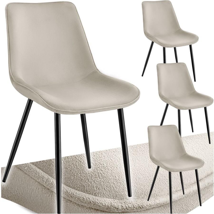 Tectake eetkamerstoelen set van 4 fluwelen gestoffeerde stoelen met rugleuning ergonomische woonkamerstoel met gevoerde fluwelen zitting comfortabele keukenstoel zwarte metalen poten creme - Foto 3