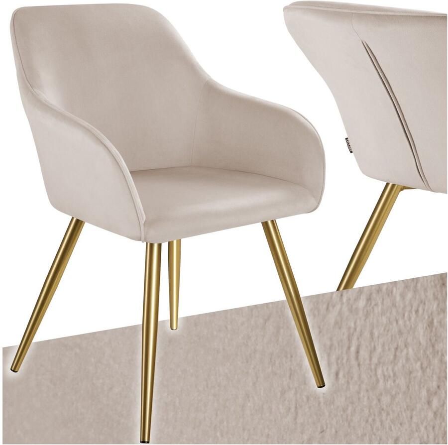 Tectake Eetkamerstoel Marilyn Met Armleuningen Elegante Stoel met Gevoerde Zitting in Fluweellook Gestoffeerd Zwarte Metalen Poten Ergonomische Keukenstoel Stoel voor Woonkamer Eetkamer en Slaapkamer Taupe