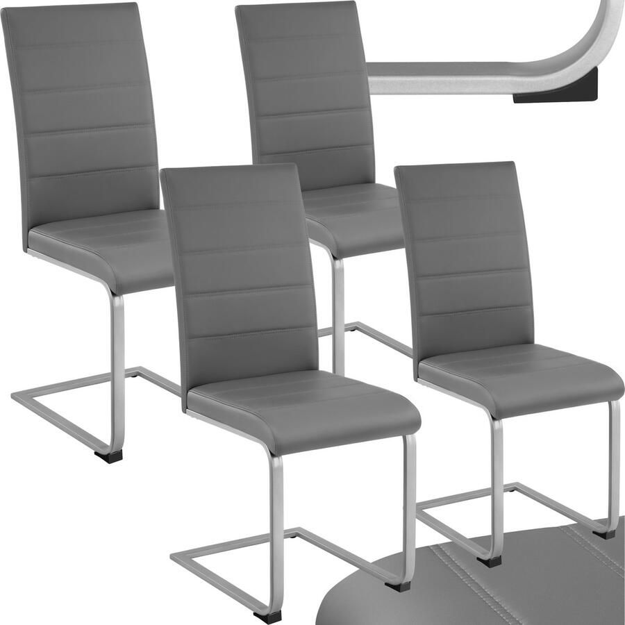 Tectake Eetkamerstoelen Bettina Kunstleren stoelen voor Eettafel Keukenstoelen met ergonomisch gevormde rugleuning kleuren en sets Maximale belasting 120 kg Afmeting (LxBxH) 41 x 52 x 99 cm Set van 4 Grijs