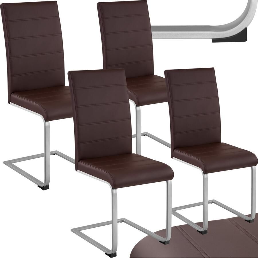 Tectake Eetkamerstoelen Bettina Kunstleren stoelen voor Eettafel Keukenstoelen met ergonomisch gevormde rugleuning kleuren en sets Maximale belasting 120 kg Afmeting (LxBxH) 41 x 52 x 99 cm Set van 4 Bruin
