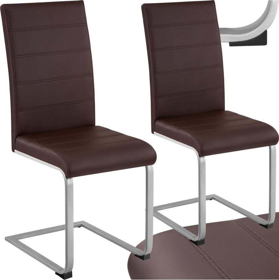 Tectake Eetkamerstoelen Kunstleren stoelen met hoge rugleuning Sledestoel met ergonomisch gevormde rugleuning kleuren en sets Maximale belasting 120 kg Afmeting (LxBxH) 41 x 52 x 99 cm Set van 2- Bruin