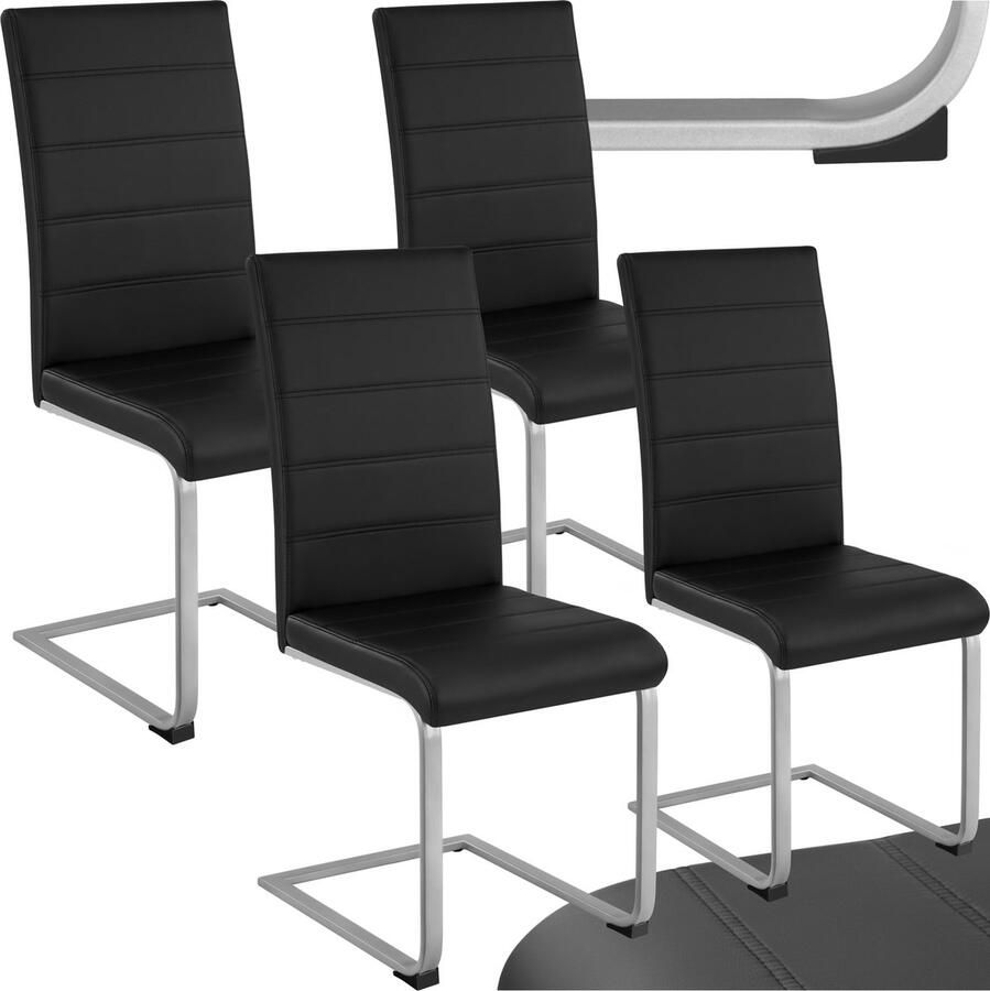 Tectake Eetkamerstoelen Kunstleren stoelen met hoge rugleuning Sledestoel met ergonomisch gevormde rugleuning kleuren en sets Maximale belasting 120 kg Afmeting (LxBxH) 41 x 52 x 99 cm Set van 4 Zwart
