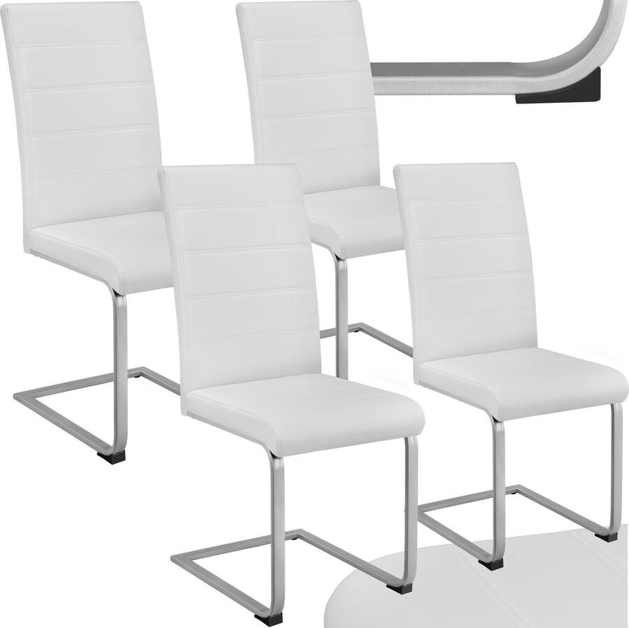 Tectake Eetkamerstoelen Kunstleren stoelen met hoge rugleuning Sledestoel met ergonomisch gevormde rugleuning kleuren en sets Maximale belasting 120 kg Afmeting (LxBxH) 41 x 52 x 99 cm Set van 4 Wit