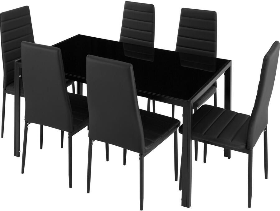 Tectake Eettafel met 6 stoelen- Eetkamerset- Eet tafel met 6 stoelen- Eetafel met 6 stoelen- Eettafel met stoelen- Eethoek set tafel en stoelen- Eettafel stoelen- Eettafel met stoelen 6 persoon- Eettafel stoelen set van 6- Eetkamer set- Zwart