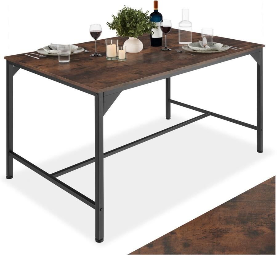 Tectake Eettafel van Hout en Metaal 120 x 75 x 75 cm Keukentafel in Industrieel Design Tafel voor Eetkamer Keuken Woonkamer en Kantoor Zwart Metalen Frame (Industrieel Donkerbruin)
