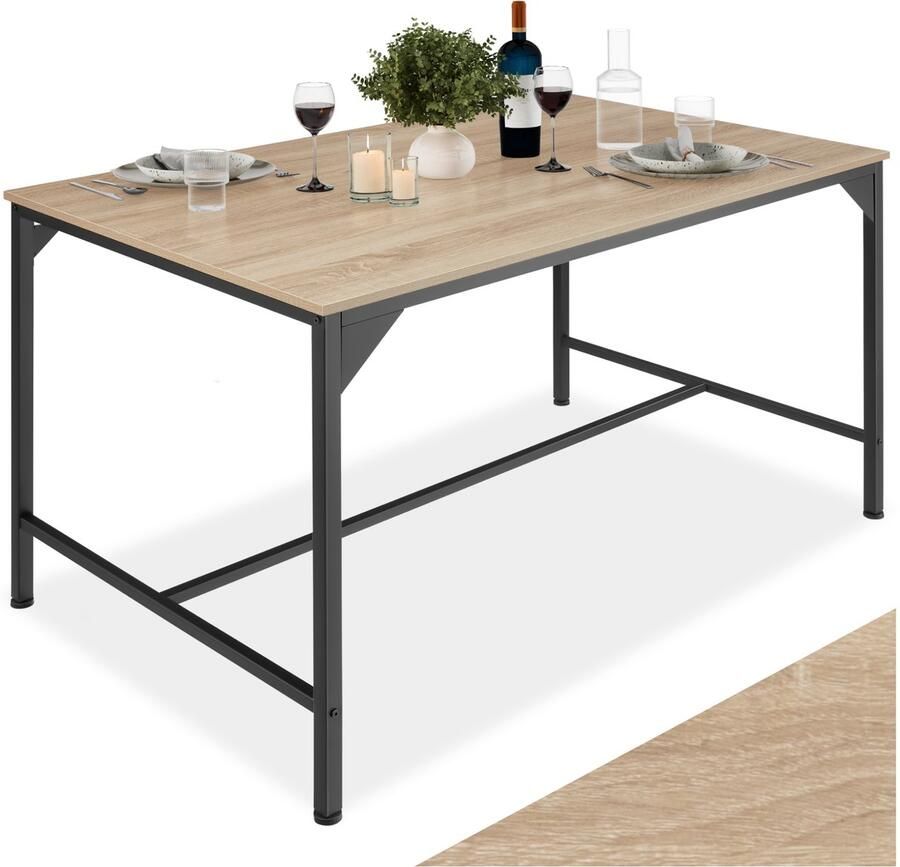Tectake Eettafel van Hout en Metaal 120 x 75 x 75 cm Keukentafel Tafel voor Eetkamer Keuken Woonkamer en Kantoor Zwart Metalen Frame (Industrieel Licht Hout Sonoma Eiken)