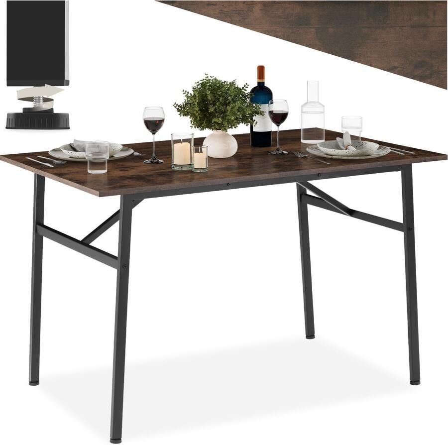 Tectake Eettafel voor 4 Personen – Keukentafel 120 x 75 x 76 cm – Eettafel in Industrieel Design – Tafel voor Eetkamer Keuken Woonkamer & Kantoor – Zwart Metaal Frame donkerbruin