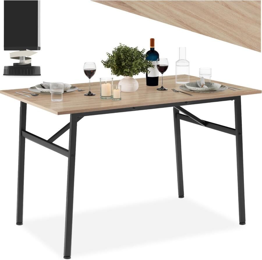 Tectake Eettafel voor 4 Personen – Keukentafel 120 x 75 x 76 cm – Eettafel in Industrieel Design – Tafel voor Eetkamer Keuken Woonkamer & Kantoor – Zwart Metaal Frame lichtbruin