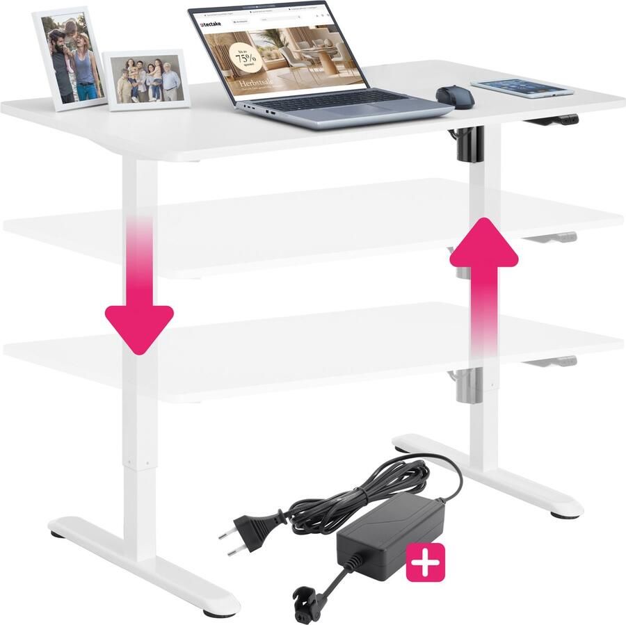 Tectake elektrisch in hoogte verstelbaar bureau bureauframe verstelbaar bureau voor sta-bureau pc-tafel gaming-opstelling ideaal voor studeerkamer en thuiskantoor Wit