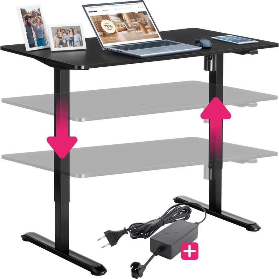 Tectake elektrisch in hoogte verstelbaar bureau bureauframe verstelbaar bureau voor sta-bureau pc-tafel gaming-opstelling ideaal voor studeerkamer en thuiskantoor Zwart