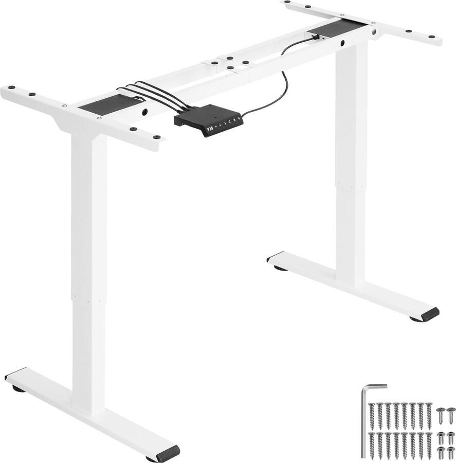 Tectake Elektrisch in hoogte verstelbaar bureauframe Metalen tafelframe Geheugenfunctie en stootbeveiliging 2 stille motoren Ideaal voor werk en gamen Zit sta bureau Draagkracht 100 kg Afmeting (LxBxH) 110-168 x 60 x 70-119 cm Wit - Foto 2
