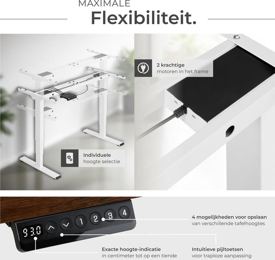 Tectake Elektrisch in hoogte verstelbaar bureauframe Metalen tafelframe Geheugenfunctie en stootbeveiliging 2 stille motoren Ideaal voor werk en gamen Zit sta bureau Draagkracht 100 kg Afmeting (LxBxH) 110-168 x 60 x 60-125 cm Wit - Foto 2