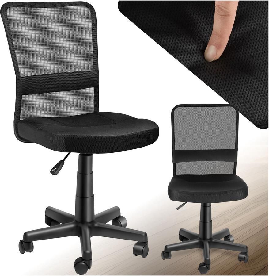 Tectake Ergonomische Bureaustoel Draaistoel met Wielen Gamingstoel Comfortabel Meubilair voor Studeer- en Kinderkamer PC- en Computerbureau Zwart