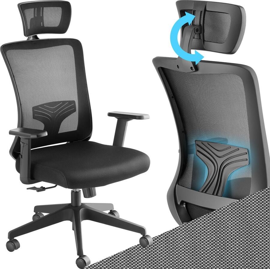 Tectake Ergonomische bureaustoel met rugleuning- Ergonomische fauteuil- Stoel- Bureaustoel draaistoel met wielen- Bureaustoel voor thuiskantoor- Computerstoel- Voor gamers -Werk