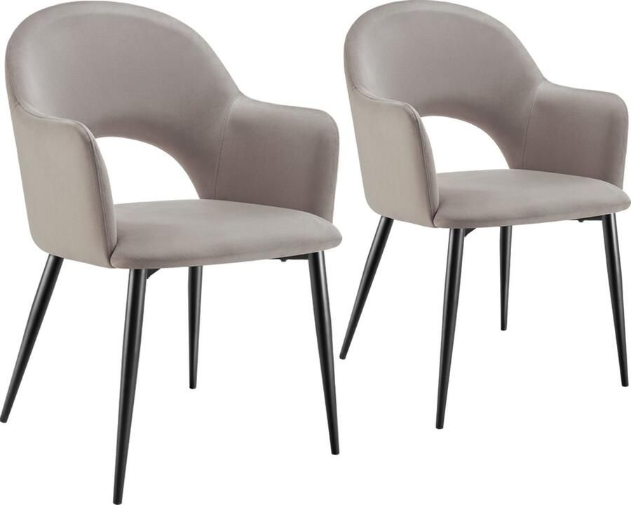 Tectake Set van 2 Eetkamerstoelen Sachel Fluweellook Gestoffeerde Fauteuils Keukenstoel Ergonomische Stoelen voor Woonkamer en Keuken Eetkamerstoel met Armleuning 120 kg Draagkracht per Stoel Taupe - Foto 3