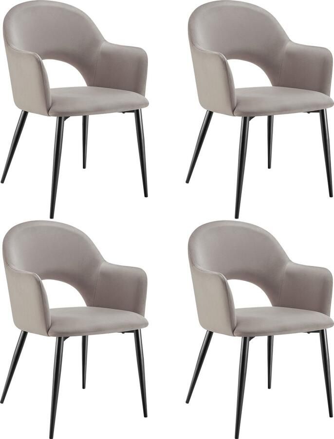Tectake Set van 4 Eetkamerstoelen Sachel Fluweellook Gestoffeerde Fauteuils Keukenstoel Ergonomische Stoelen voor Woonkamer en Keuken Eetkamerstoel met Armleuning 120 kg Draagkracht per Stoel Taupe - Foto 2