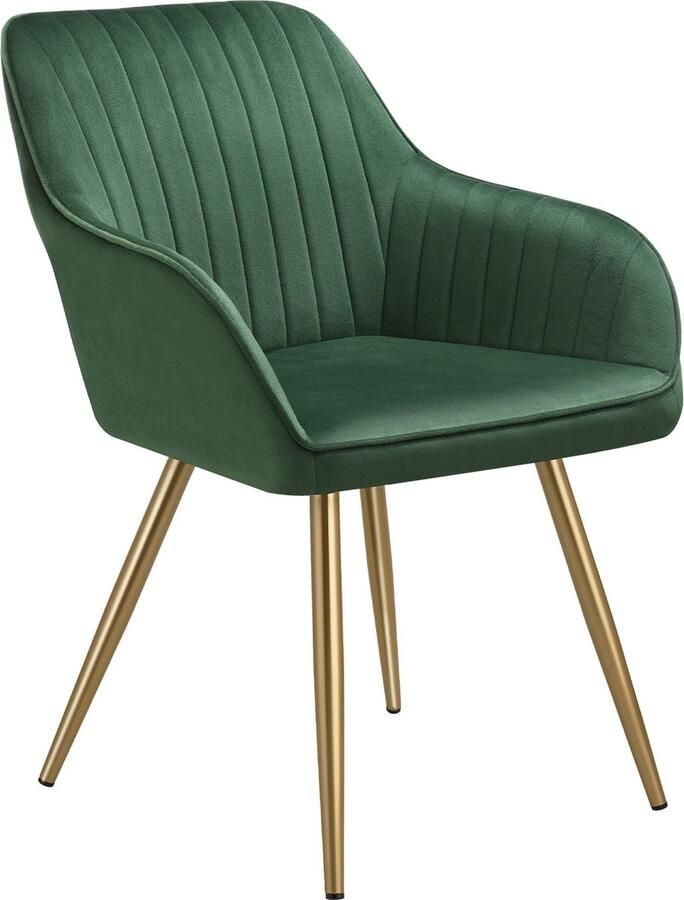 Tectake Eetkamerstoel Marilyn Gestoffeerde Stoel in Fluweellook Doorgestikt Zwarte Stoelpoten Ergonomische Keukenstoel Met Doorlopende Rugleuning en Armleuningen Stoel voor Woonkamer Eetkamer Slaapkamer Groen - Foto 2