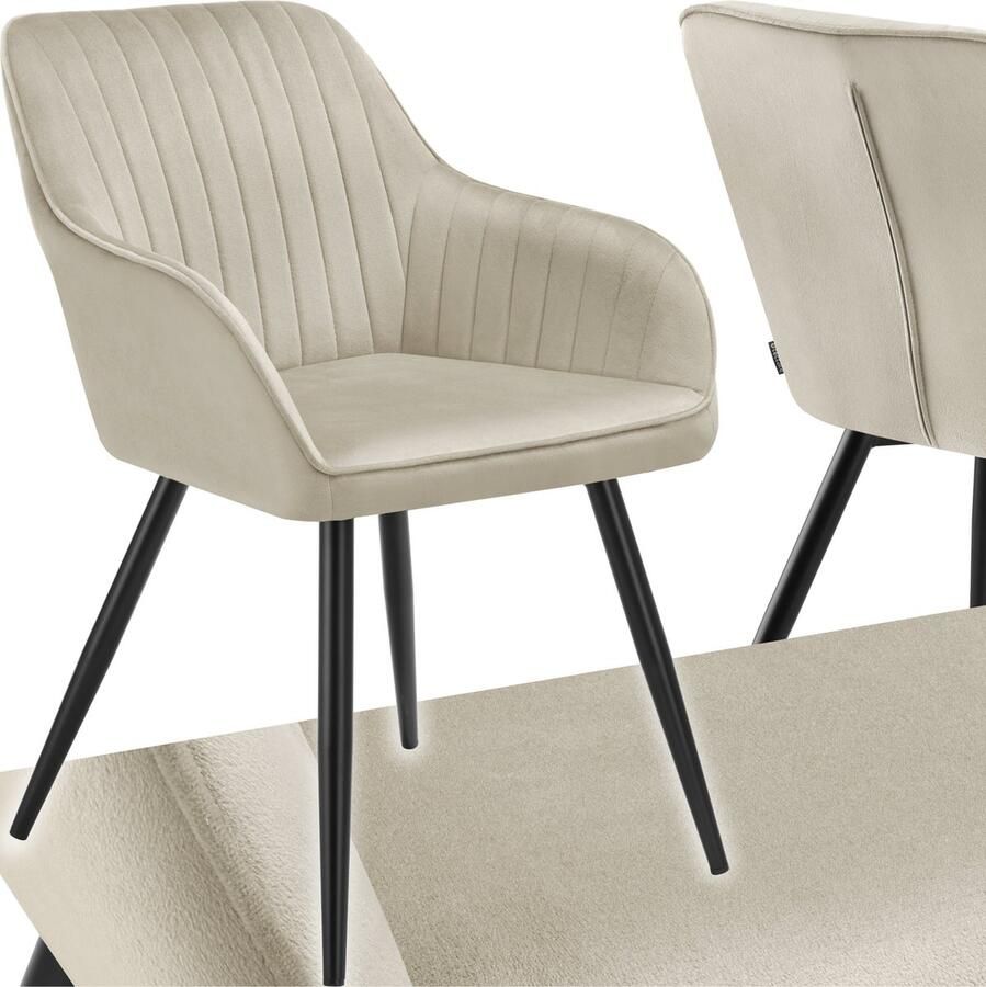 Tectake Fluwelen Stoel met gestikt patroon – Eetkamerstoel in Fluweelstof – Moderne Keukenstoel – Comfortabele Fauteuil voor Woonkamer Eetkamer Lounge of Kaptafel – Crème Zwart