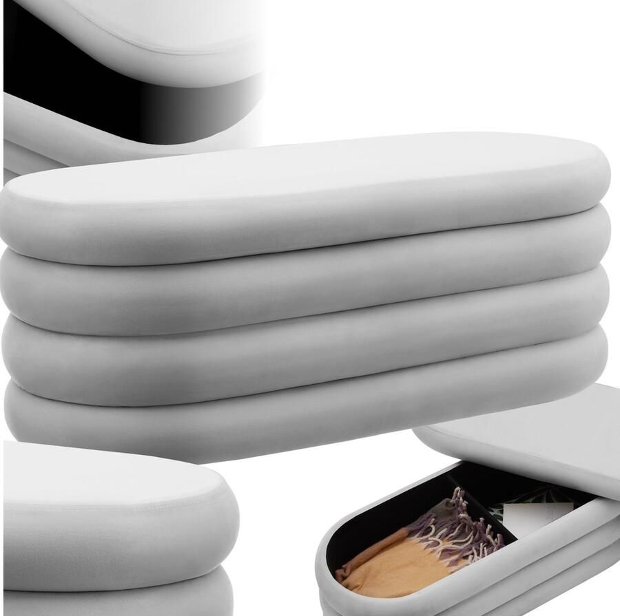 Tectake gestoffeerde bank Altu met opbergruimte – stijlvolle en praktische zitbank voor woonkamer hal of slaapkamer – comfort en functionaliteit in één meubelstuk grijs