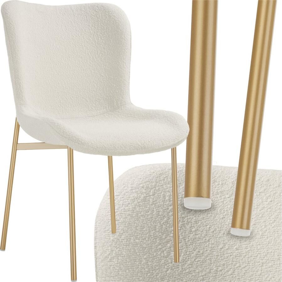 Tectake Gestoffeerde stoel Bouclé schelpzitstoel voor keuken Fauteuil voor kaptafel Elegante eetkamerstoel of woonkamerstoel wit goud Div. kleuren - Foto 2