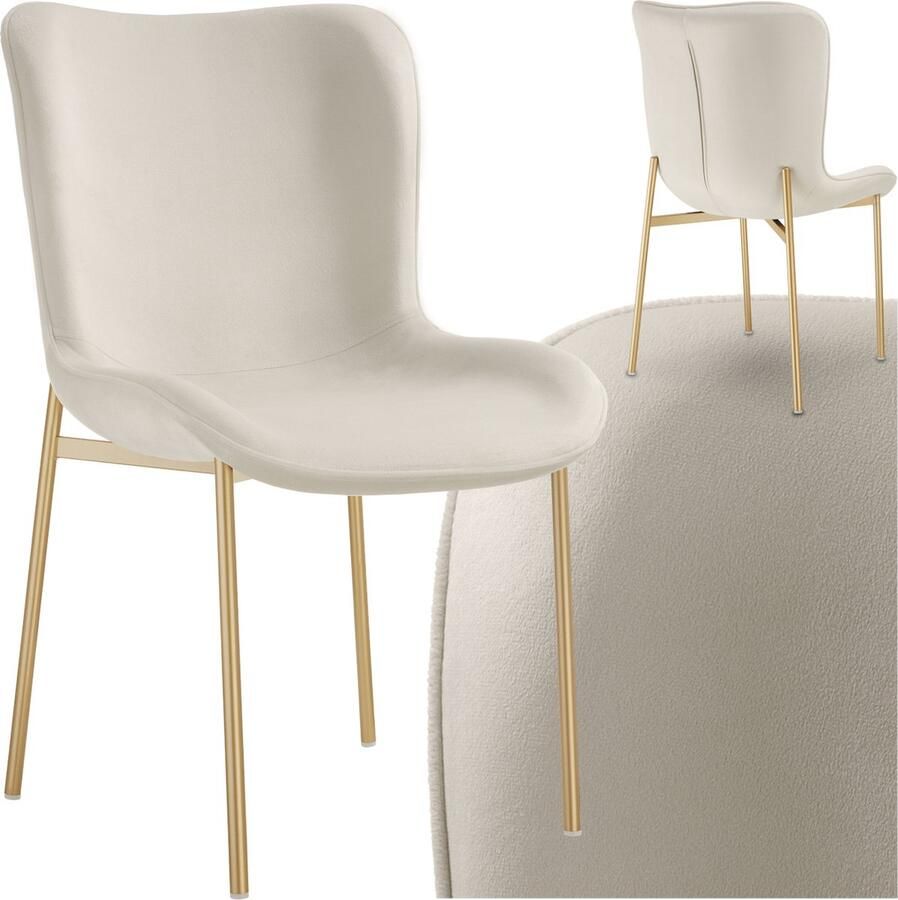 Tectake Gestoffeerde stoel Eetkamerstoel Fluweellook Ergonomische vorm Hoge rugleuning Draagkracht 120 kg kleuren Beige goud - Foto 2