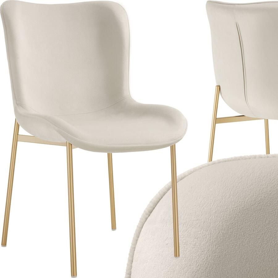 Tectake Gestoffeerde stoel Eetkamerstoel Fluweellook Ergonomische vorm Hoge rugleuning Draagkracht 120 kg kleuren Beige goud