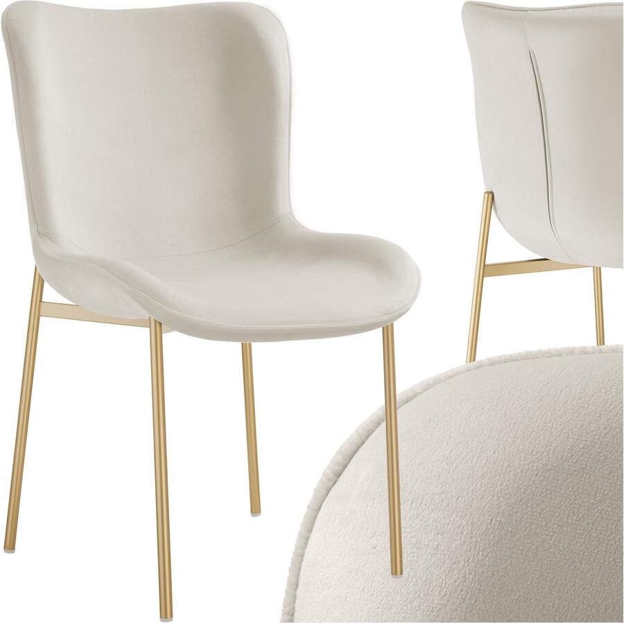 Tectake Gestoffeerde stoel Eetkamerstoel Fluweellook Ergonomische vorm Hoge rugleuning Draagkracht 120 kg kleuren Beige goud - Foto 2