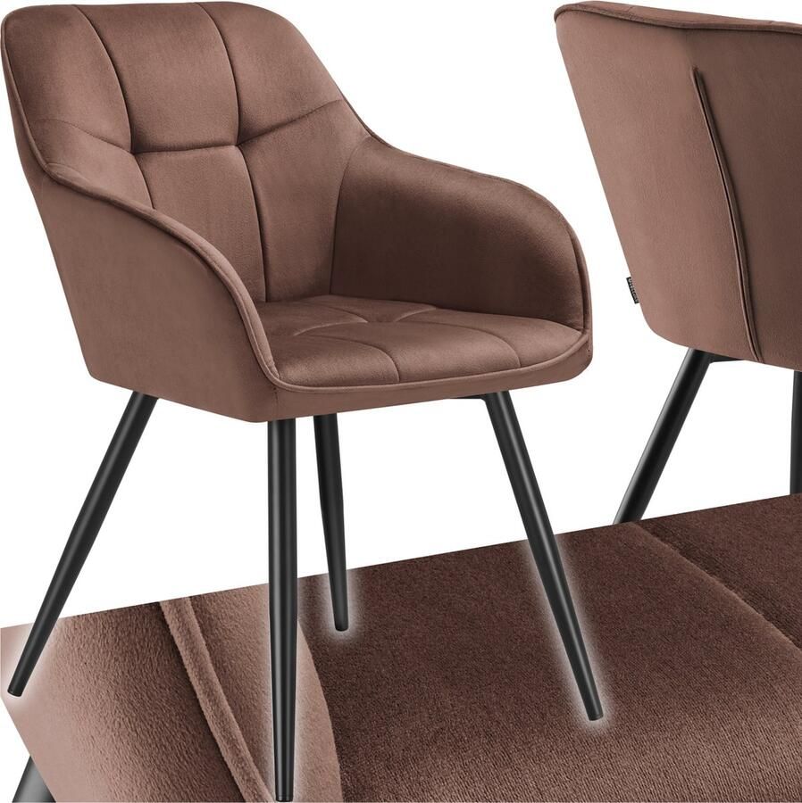 Tectake Stoel Marilyn Elegante Fluwelen Gestikte Eetkamerstoel in Bruin Zwart