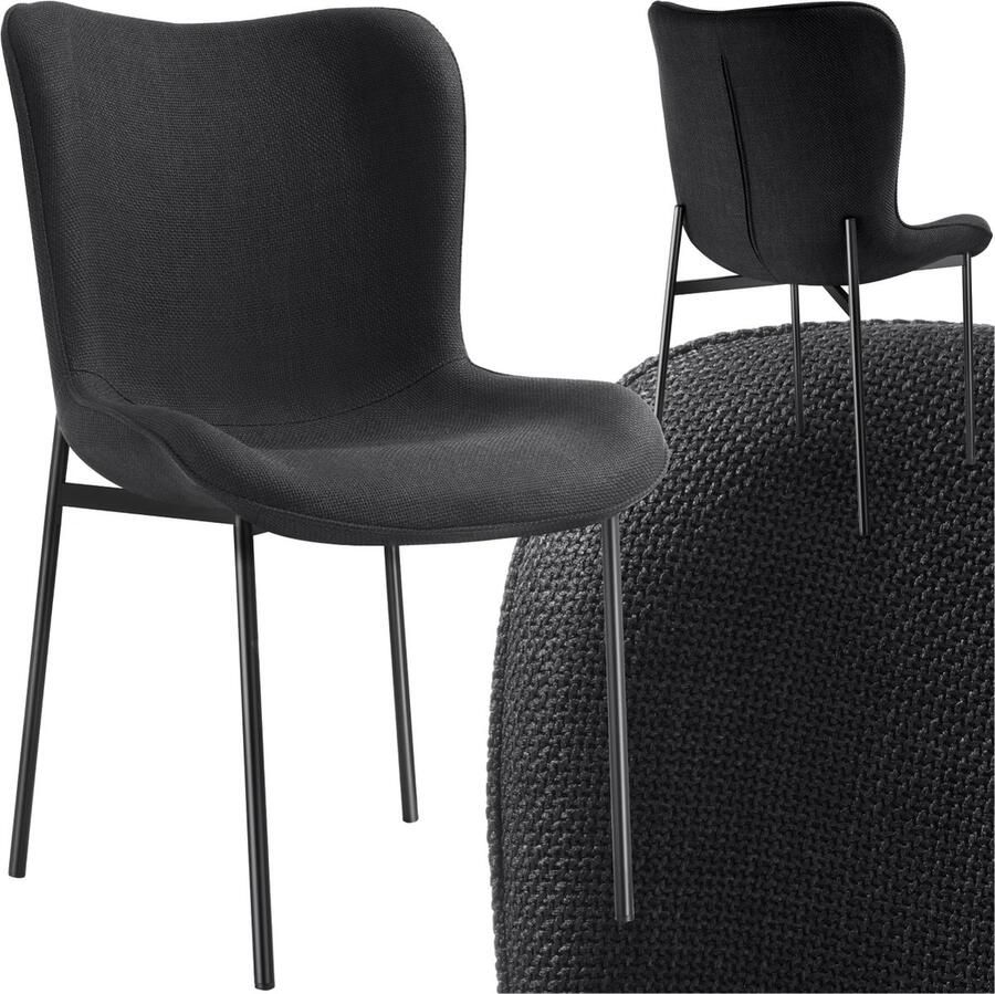 Tectake Gestoffeerde stoel Eetkamerstoel Geweven stof Ergonomische vorm Hoge rugleuning Draagkracht 120 kg kleuren Zwart zwart - Foto 2