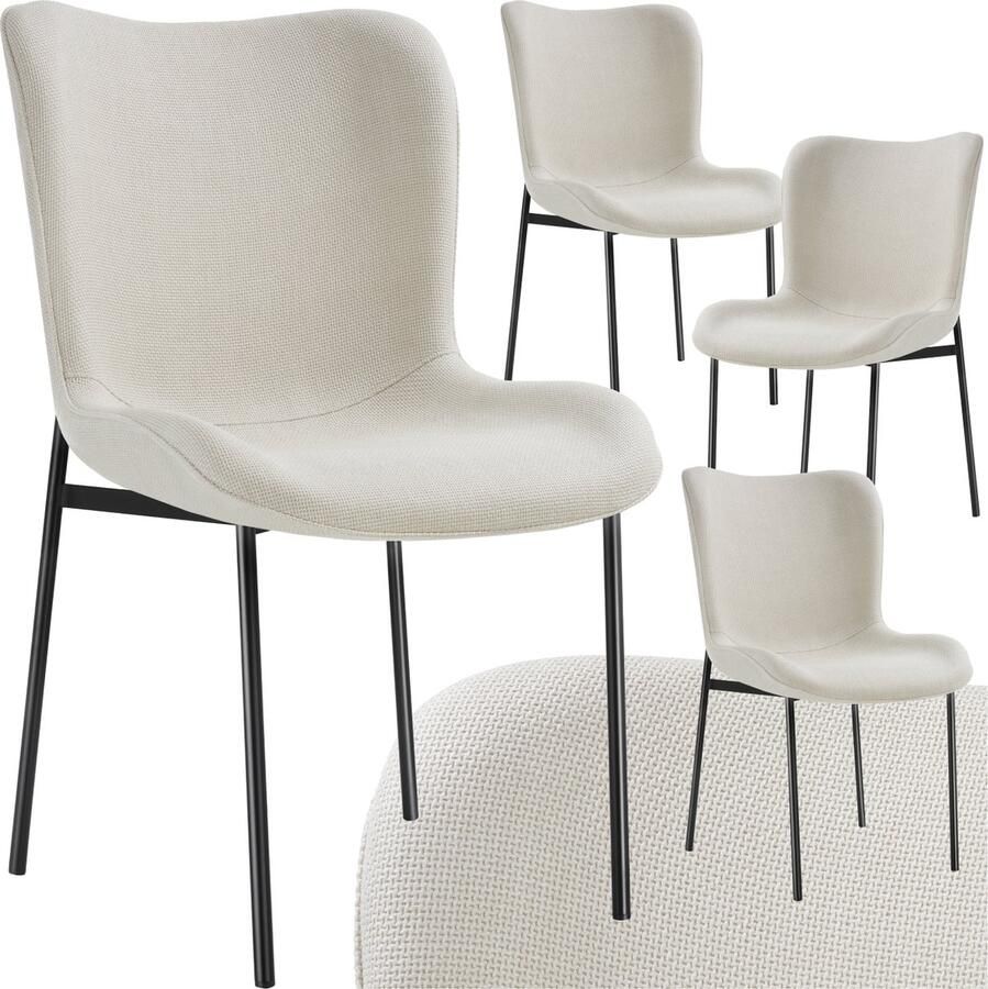 Tectake Gestoffeerde stoel Eetkamerstoel Geweven stof Ergonomische vorm Hoge rugleuning Draagkracht 120 kg kleuren Set van 4 Beige zwart