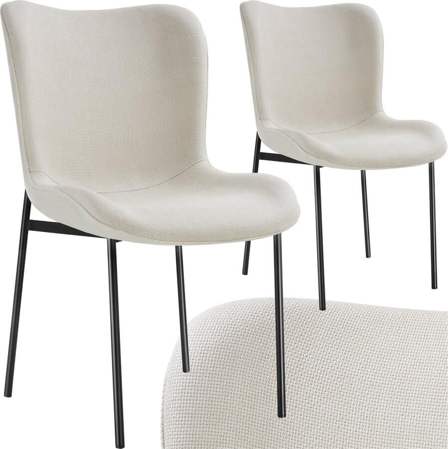 Tectake Gestoffeerde stoel Eetkamerstoel Geweven stof Ergonomische vorm Hoge rugleuning Draagkracht 120 kg kleuren Set van 2 Beige zwart