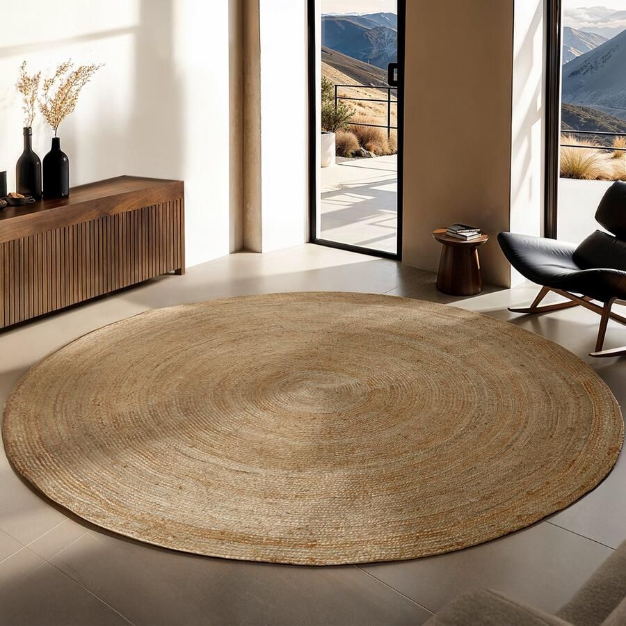 Tectake Handgeweven tapijt Boho Stijl Ø 200 cm Duurzaam en Onderhoudsvriendelijk vloerkleed Rond Jute naturel Verkrijgbaar in verschillende maten Natuurlijk