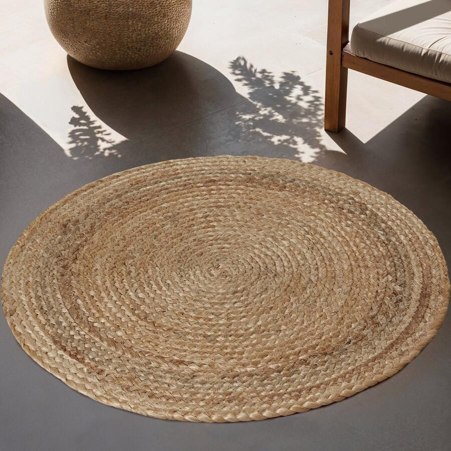 Tectake Handgeweven tapijt Duurzaam en onderhoudsvriendelijk vloerkleed Rond Jute naturel Verkrijgbaar in verschillende maten Natuurlijk Ø 60 cm