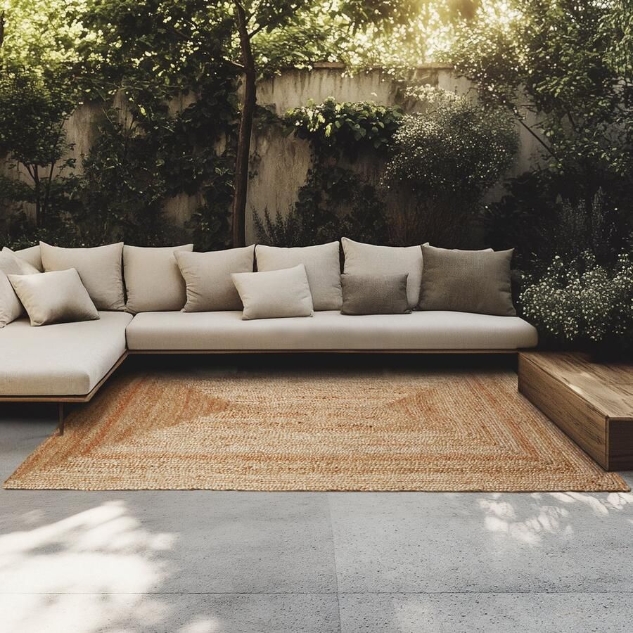 Tectake Handgeweven vloerkleed Boho-stijl Jute vlak geweven Onderhoudsvriendelijk 230x160cm Voor binnen en buiten Vintage tapijt Natuurkleur