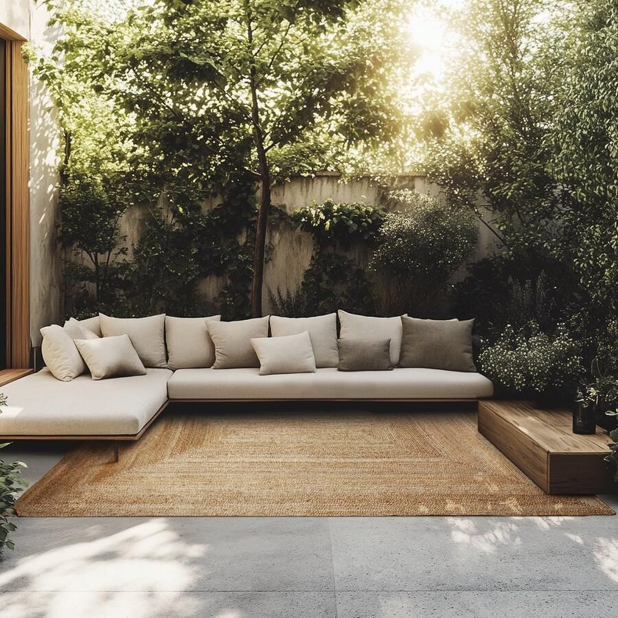 Tectake Handgeweven vloerkleed Boho-stijl Jute vlak geweven Onderhoudsvriendelijk 290x200cm Voor binnen en buiten Vintage tapijt