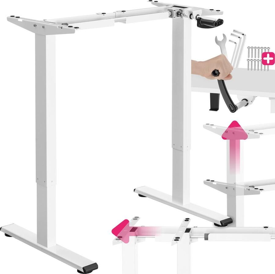 Tectake In hoogte verstelbaar bureau Tafelonderstel Sta-zitbureau Bureauonderstel Studeerkamermeubel Bureauonderstel metaal Met handslinger traploos te verstellen Gaming wit